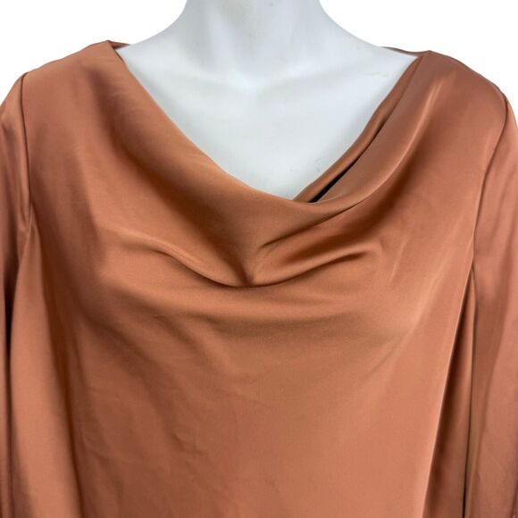 Joie Womens Orange Satin Scoop Neck Puff Long Sleeve Top Blouse Shirt sz M - Picture 6 of 16